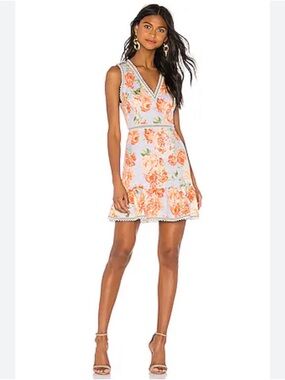 Alice + Olivia Floral V-Neck Ruffle Hem Mini Dress – Size 12